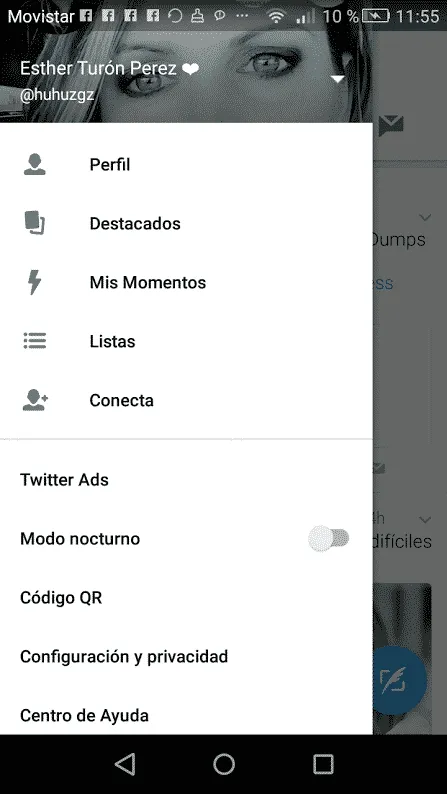 Twitter menu principal Twitter menu principal