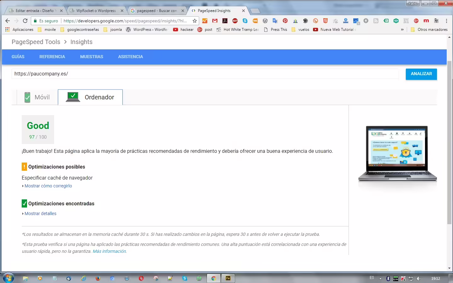 pagespeePC con WPRocket